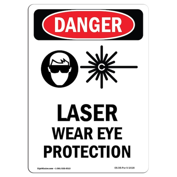 Signmission OSHA Danger Sign, Laser Wear Eye Protection, 18in X 12in Rigid Plastic, 12" W, 18" H, Portrait OS-DS-P-1218-V-1418 - main